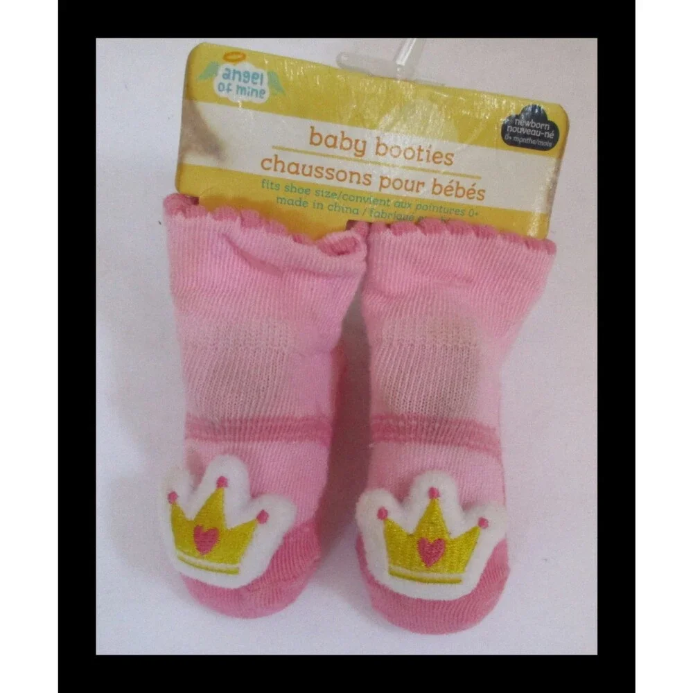 Angel of Mine Pink Crown Baby Booties Newborn
